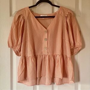 LC Lauren Conrad Peplum Gingham Blouse